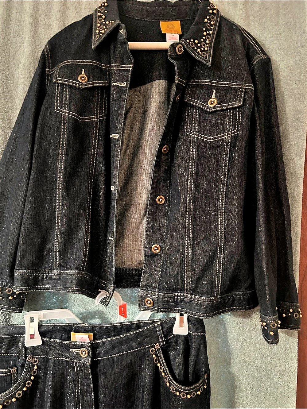 Ruby Rd. Black Studded Denim Jacket & Pants Size 14
